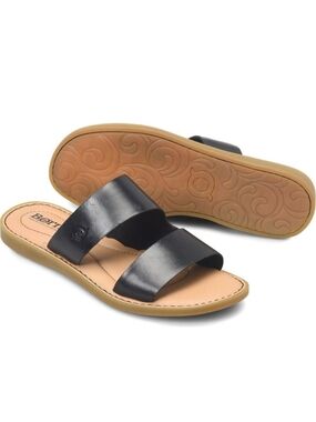 Born Black Two-Band Leather Slide Sandal